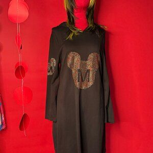 Unique Black Hoodie Dress with Rhinestone Mouse Graphic